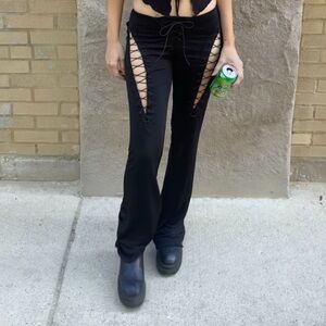 I.AM.GIA Black Cutout Fit & Flare Pants with Laceup | Small